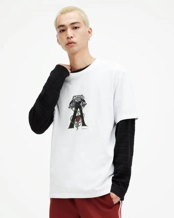 Wulfane Printed Relaxed Fit TShirt Optic White Men AllSaints TShirts