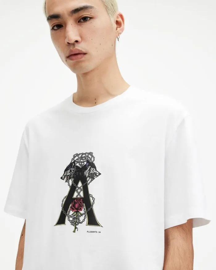 Wulfane Printed Relaxed Fit TShirt Optic White Men AllSaints TShirts