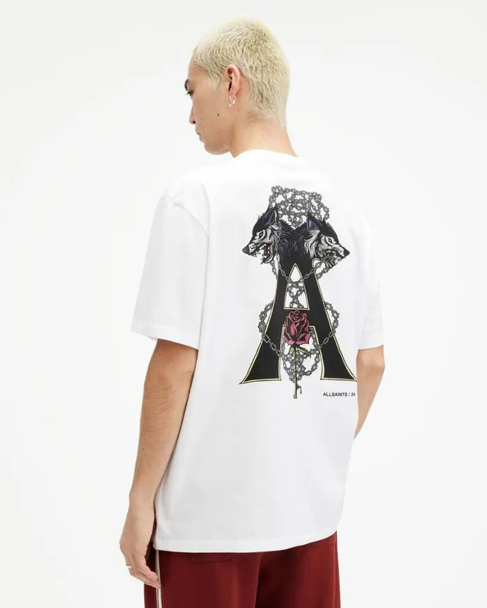 Wulfane Printed Relaxed Fit TShirt Optic White Men AllSaints TShirts