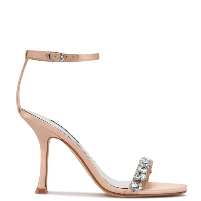 Yazmin Ankle Strap Dress Sandals Natural Satin Crystal Women Nine West Dress