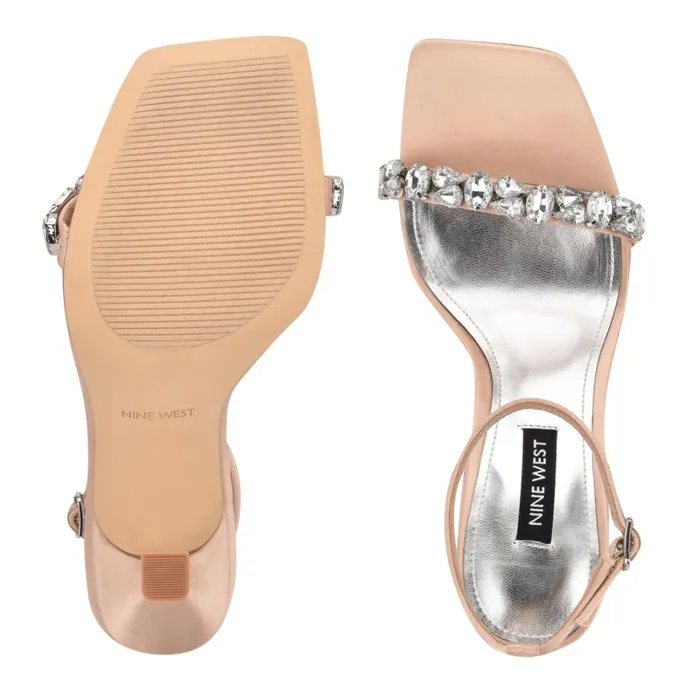 Yazmin Ankle Strap Dress Sandals Natural Satin Crystal Women Nine West Dress