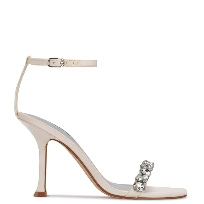 Yazmin Ankle Strap Dress Sandals White Satin Women Nine West Heeled