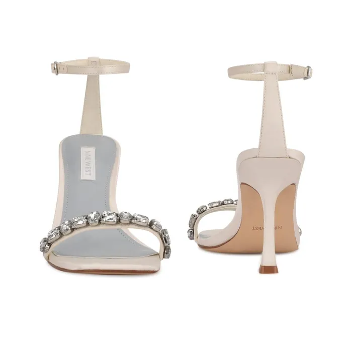 Yazmin Ankle Strap Dress Sandals White Satin Women Nine West Heeled Yazmin Ankle Strap Dress Sandals White Satin Women Nine West Heeled