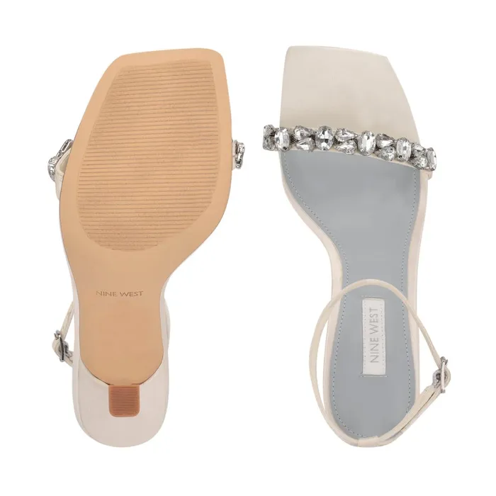 Yazmin Ankle Strap Dress Sandals White Satin Women Nine West Heeled Yazmin Ankle Strap Dress Sandals White Satin Women Nine West Heeled