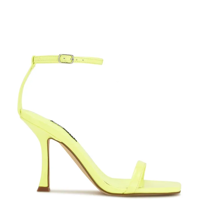 Yess Ankle Strap Sandals Neon Lime Patent Women Nine West Heeled