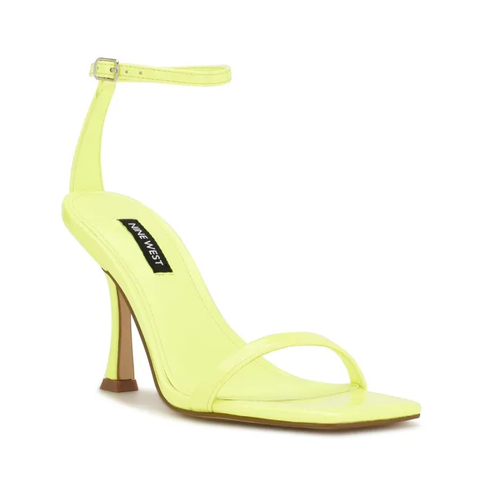 Yess Ankle Strap Sandals Neon Lime Patent Women Nine West Heeled Yess Ankle Strap Sandals Neon Lime Patent Women Nine West Heeled