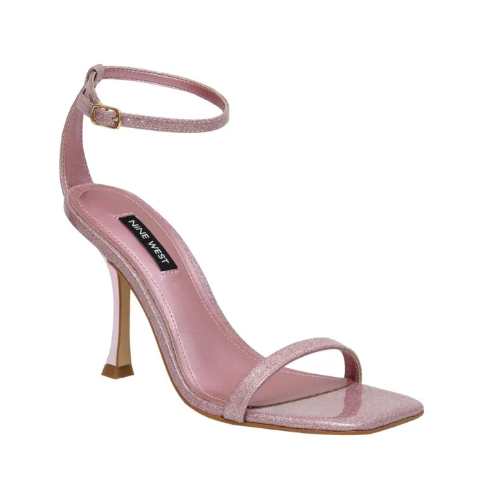 Yess Ankle Strap Sandals Pink Glitter Women Nine West Heeled Yess Ankle Strap Sandals Pink Glitter Women Nine West Heeled