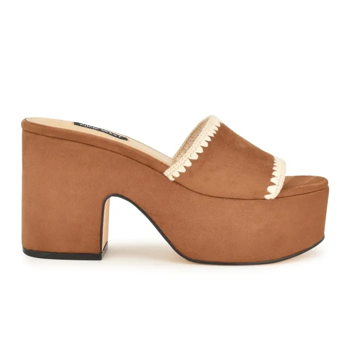 Yickie Platform Slide Sandals Brown Women Nine West Casual