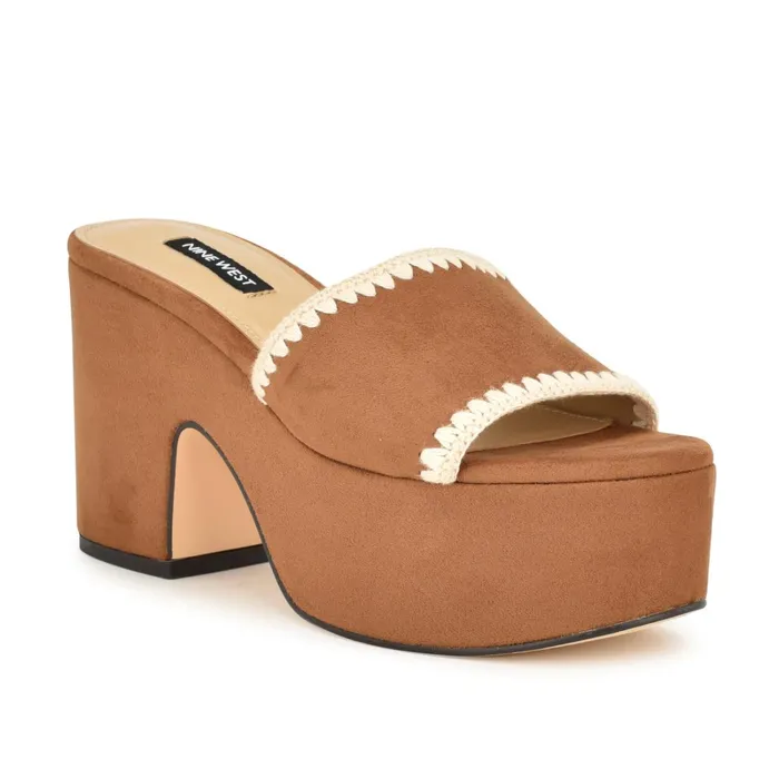 Yickie Platform Slide Sandals Brown Women Nine West Casual Yickie Platform Slide Sandals Brown Women Nine West Casual