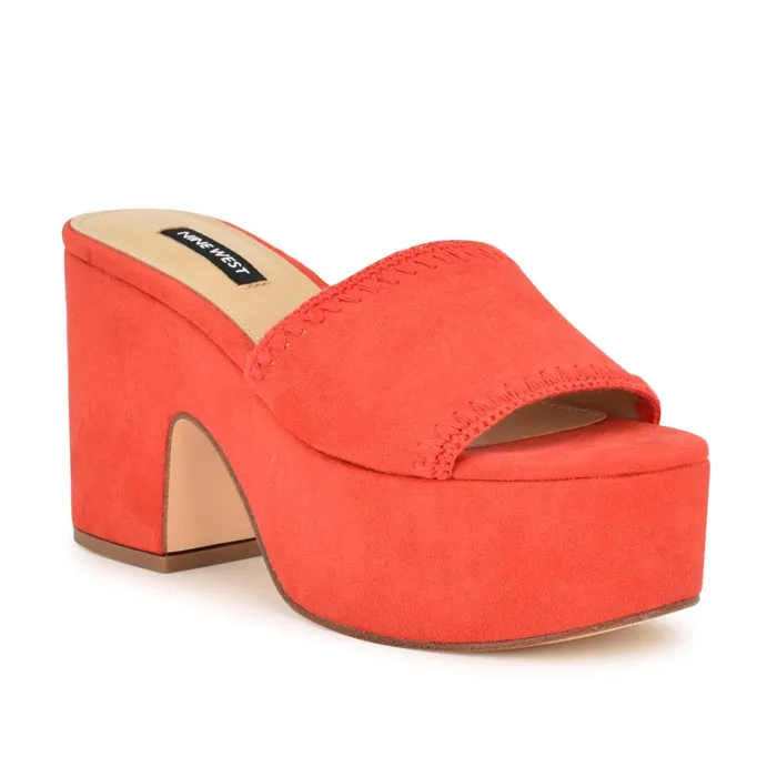 Yickie Platform Slide Sandals Red Women Nine West Platforms Yickie Platform Slide Sandals Red Women Nine West Platforms