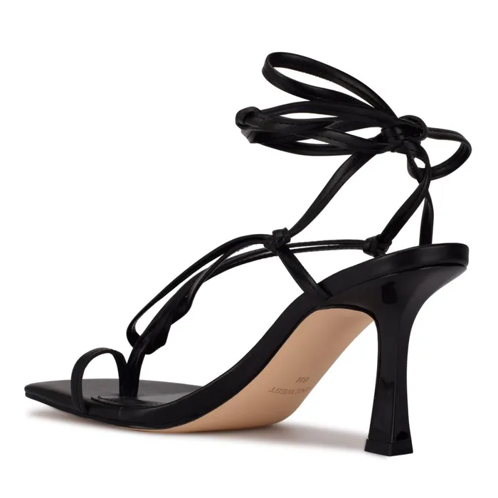 Yippie Ankle Wrap Heeled Sandal Black Women Nine West Mid Heels Yippie Ankle Wrap Heeled Sandal Black Women Nine West Mid Heels