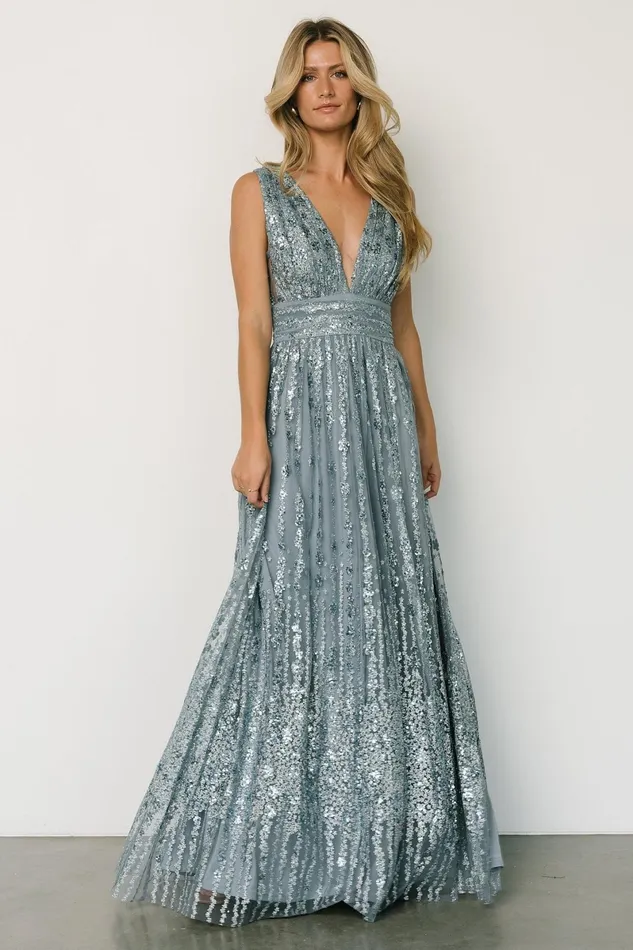 Yvette Sequin Gown Slate Blue Women Baltic Born Embellished Sequin