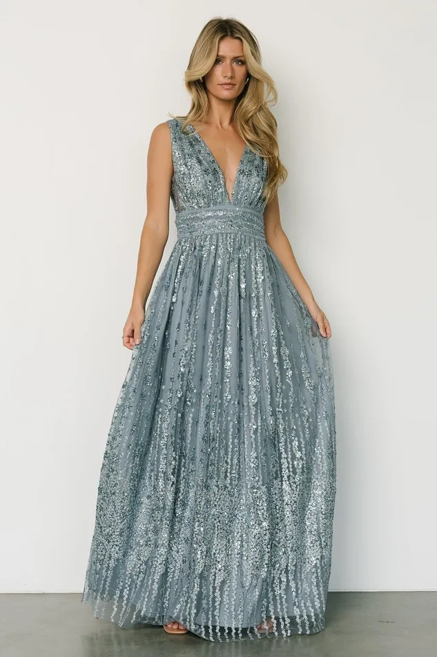 Yvette Sequin Gown Slate Blue Women Baltic Born Embellished Sequin Yvette Sequin Gown Slate Blue Women Baltic Born Embellished Sequin