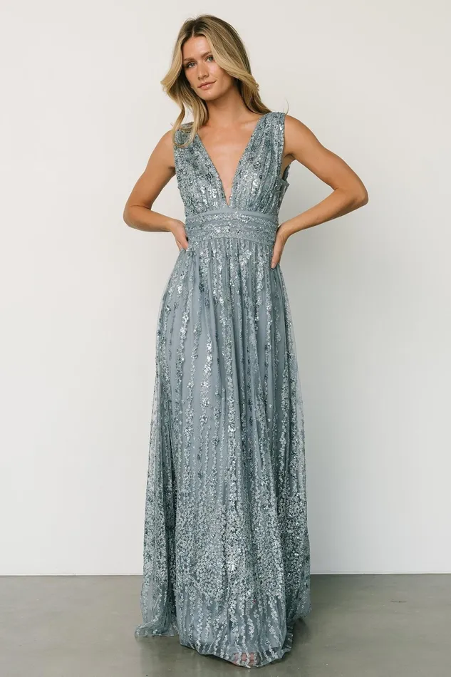 Yvette Sequin Gown Slate Blue Women Baltic Born Embellished Sequin Yvette Sequin Gown Slate Blue Women Baltic Born Embellished Sequin