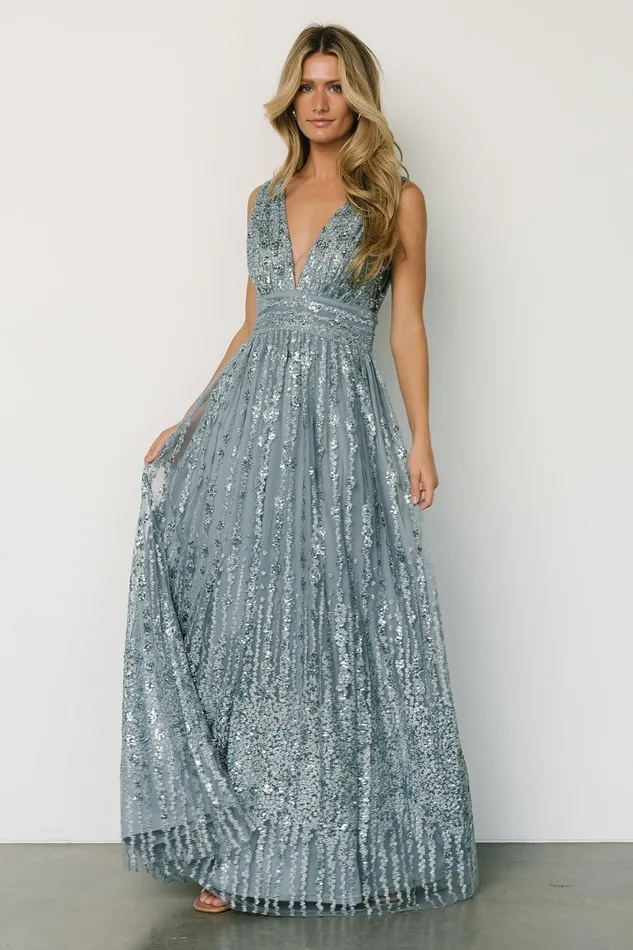 Yvette Sequin Gown Slate Blue Women Baltic Born Embellished Sequin Yvette Sequin Gown Slate Blue Women Baltic Born Embellished Sequin