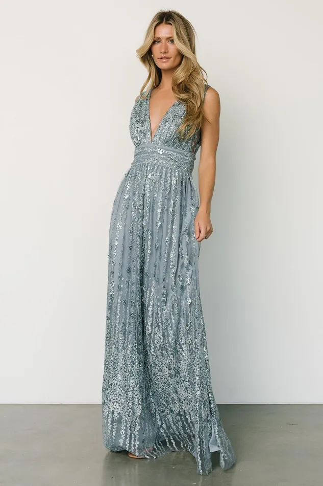 Yvette Sequin Gown Slate Blue Women Baltic Born Embellished Sequin Yvette Sequin Gown Slate Blue Women Baltic Born Embellished Sequin