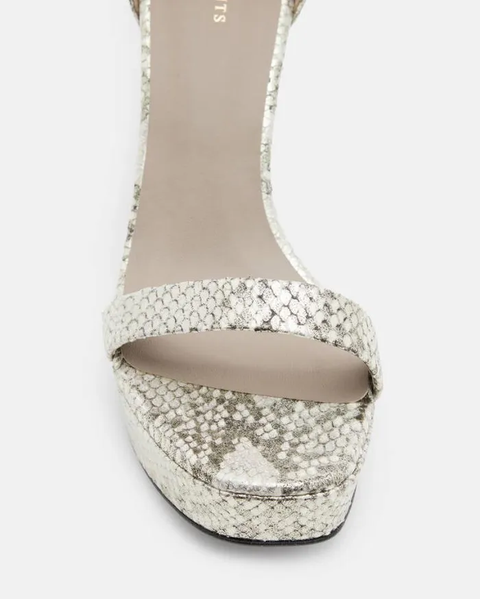 Zig Snake Leather Platform Heel Sandal Metallic Gold Women AllSaints Shoes and Boots Zig Snake Leather Platform Heel Sandal Metallic Gold Women AllSaints Shoes and Boots