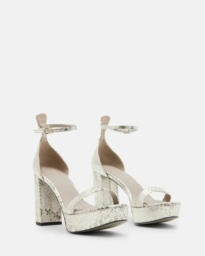 Zig Snake Leather Platform Heel Sandal Metallic Gold Women AllSaints Shoes and Boots Zig Snake Leather Platform Heel Sandal Metallic Gold Women AllSaints Shoes and Boots