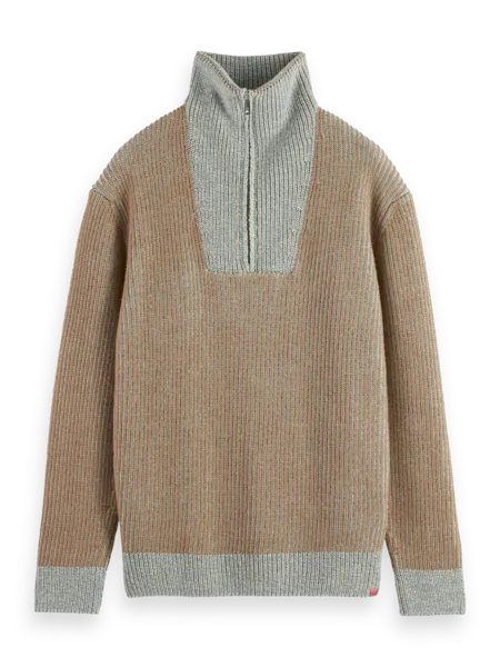 ZIP TROYER ALPACA WOOL BLEND SWEATER Mocha Men Scotch and Soda Knitwear